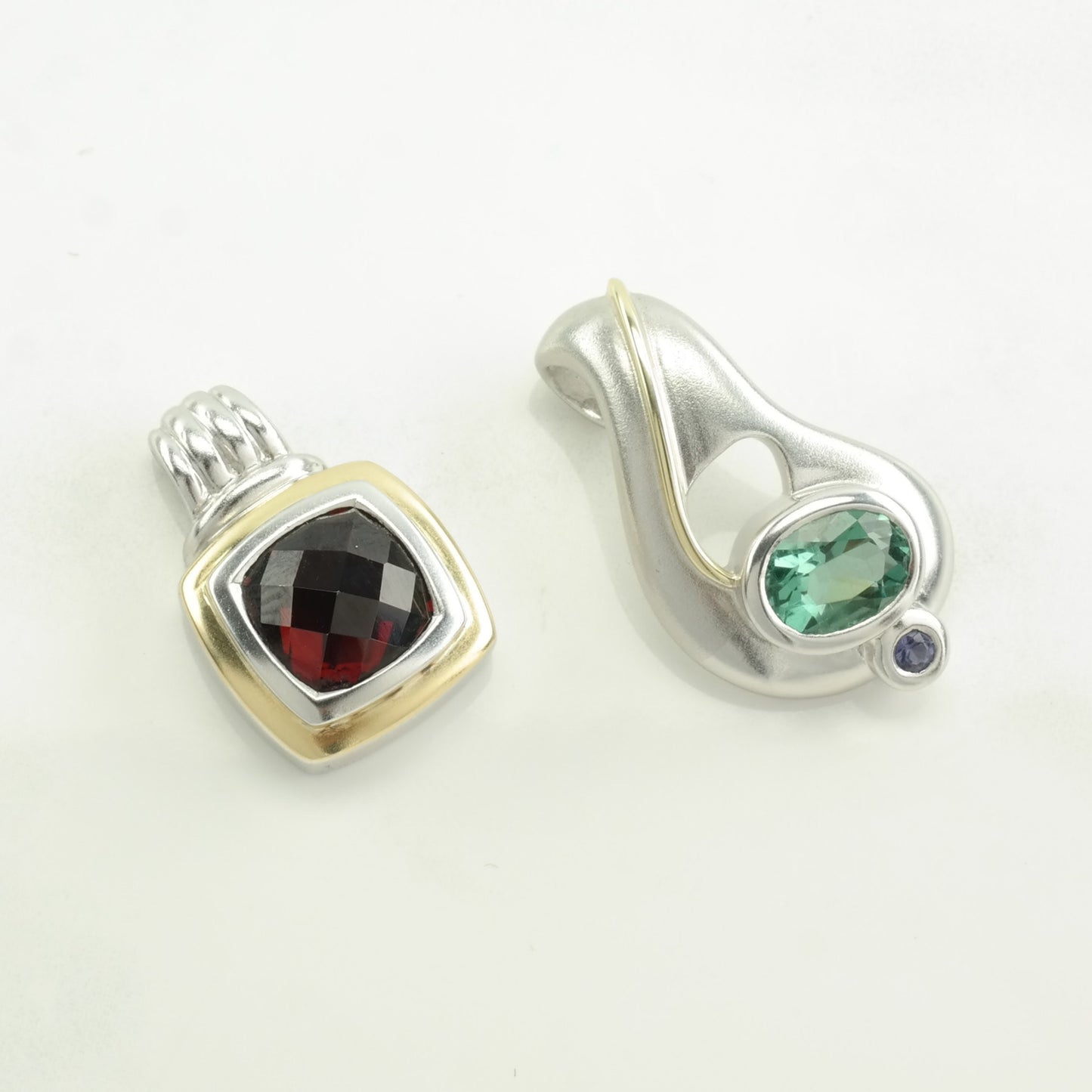 Choice Vintage Modernist Garnet, Gemstones Gold Accent Sterling Silver Pendant