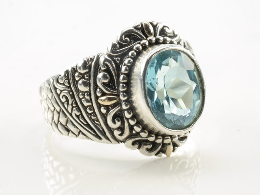 Vintage Robert Manse Silver Ring Topaz 18k Gold Accent Sterling Size 11 1/4