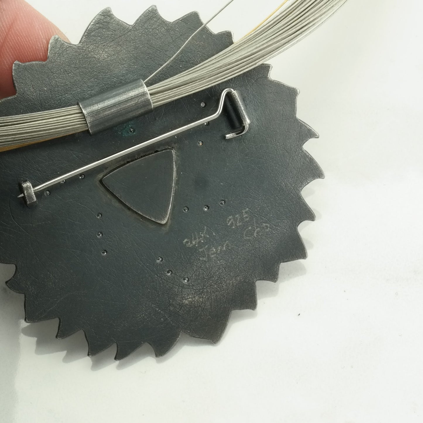 Vintage Designer Sterling Silver Druzy Quartz, Diamonds 24K Accents Necklace