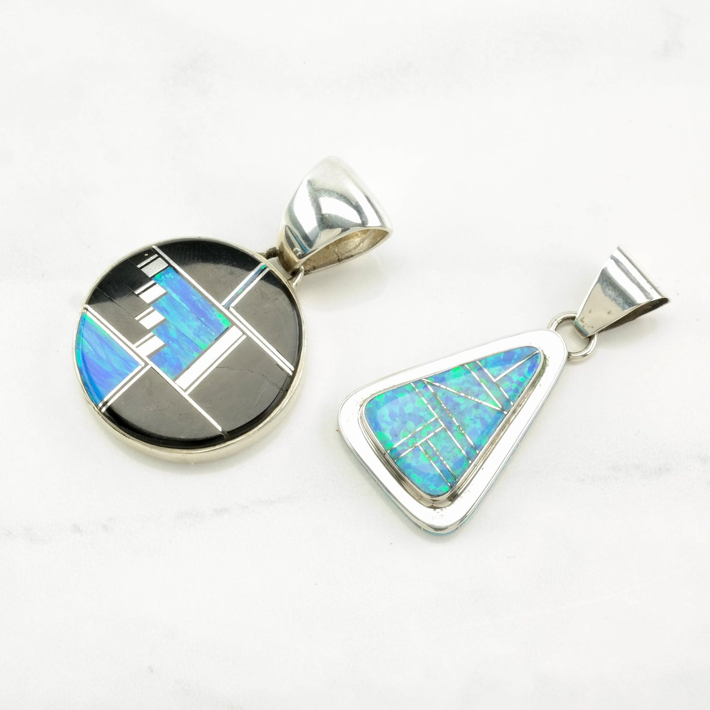Vintage Native American Multi Gemstone Inlay Sterling Silver Pendant