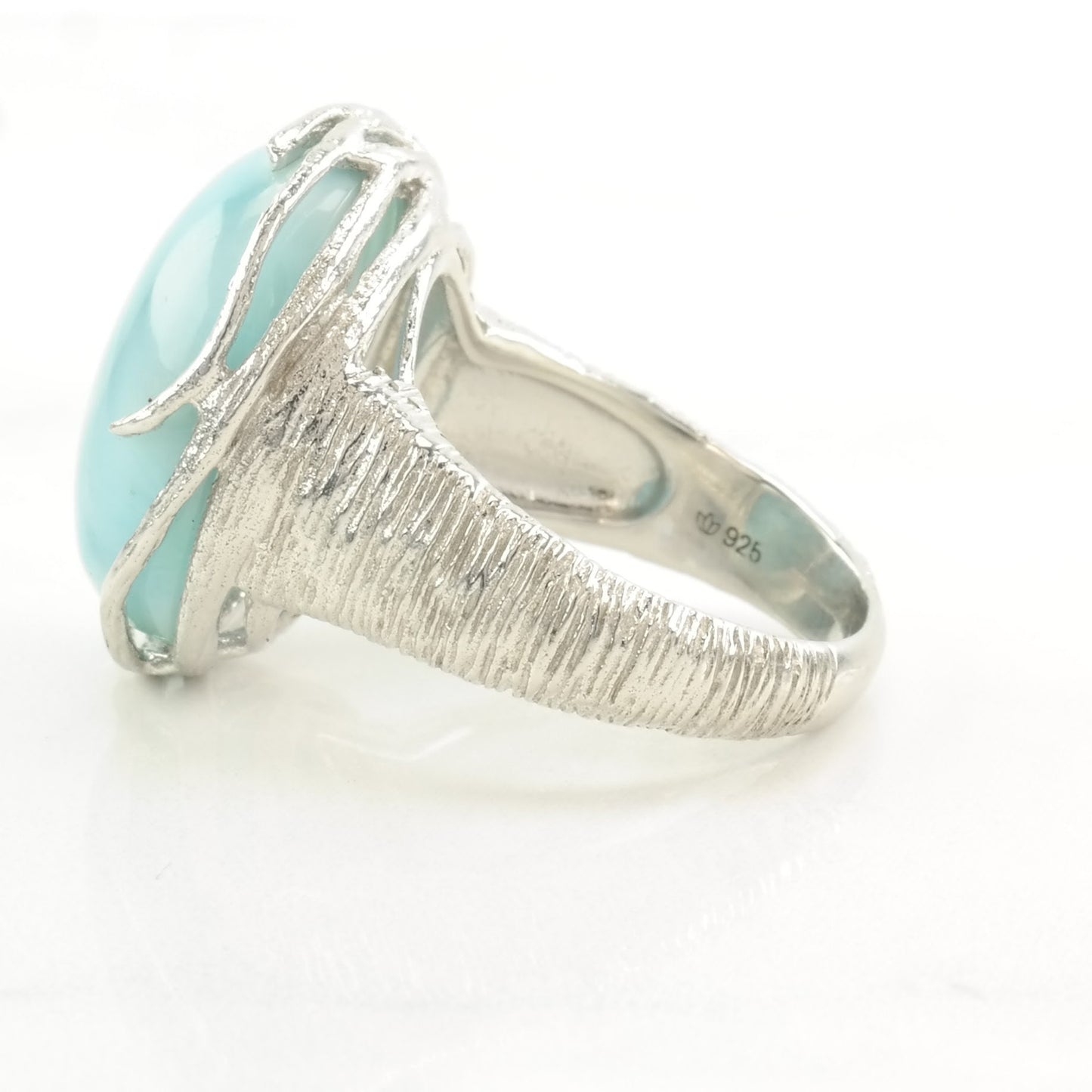 Vintage Sterling Silver Ring Larimar Large Sky blue Size 7