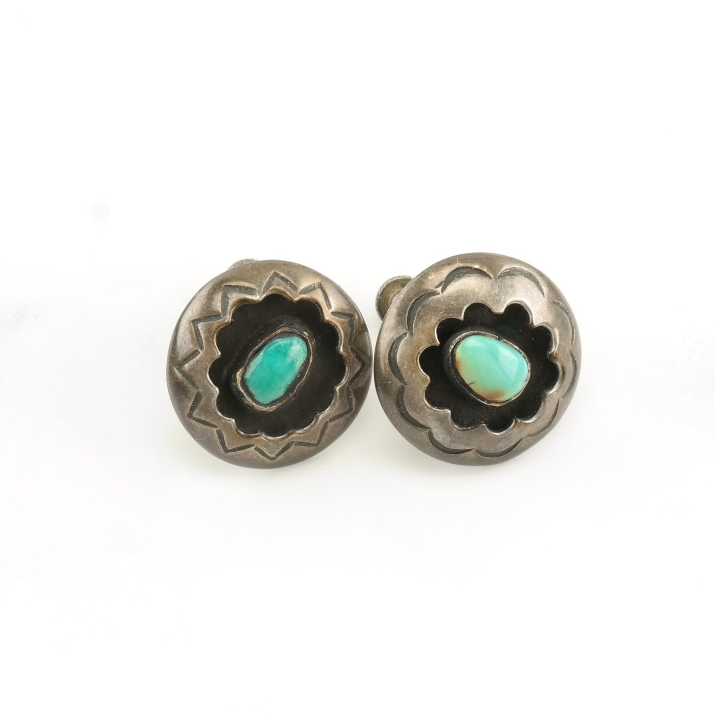 Choice of Vintage Sterling Silver Screw Back Earrings Native American Blue, Red Turquoise, Coral Shadowbox