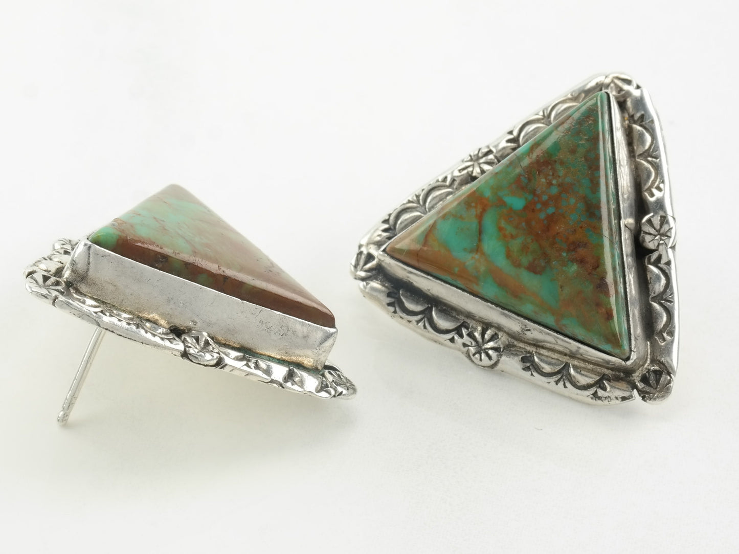 Southwest Sterling Silver Turquoise Triangle Earrings Stud