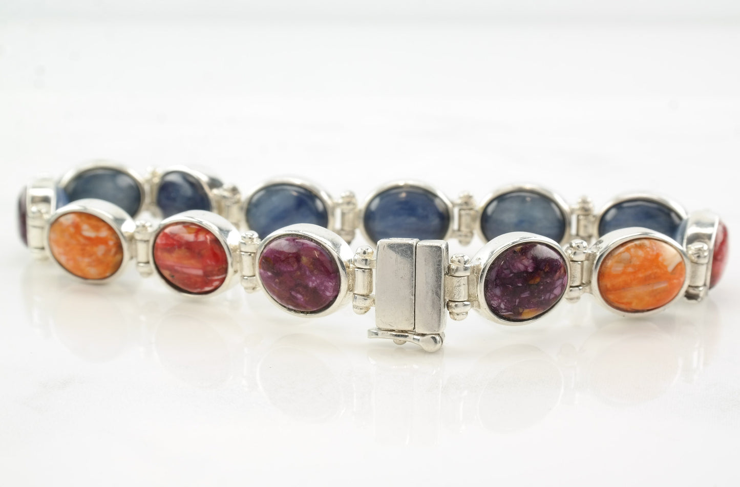 DRT Sterling Silver 6 3/4 Reversible Bracelet, Spiny Oyster, Sapphire, Cabochon