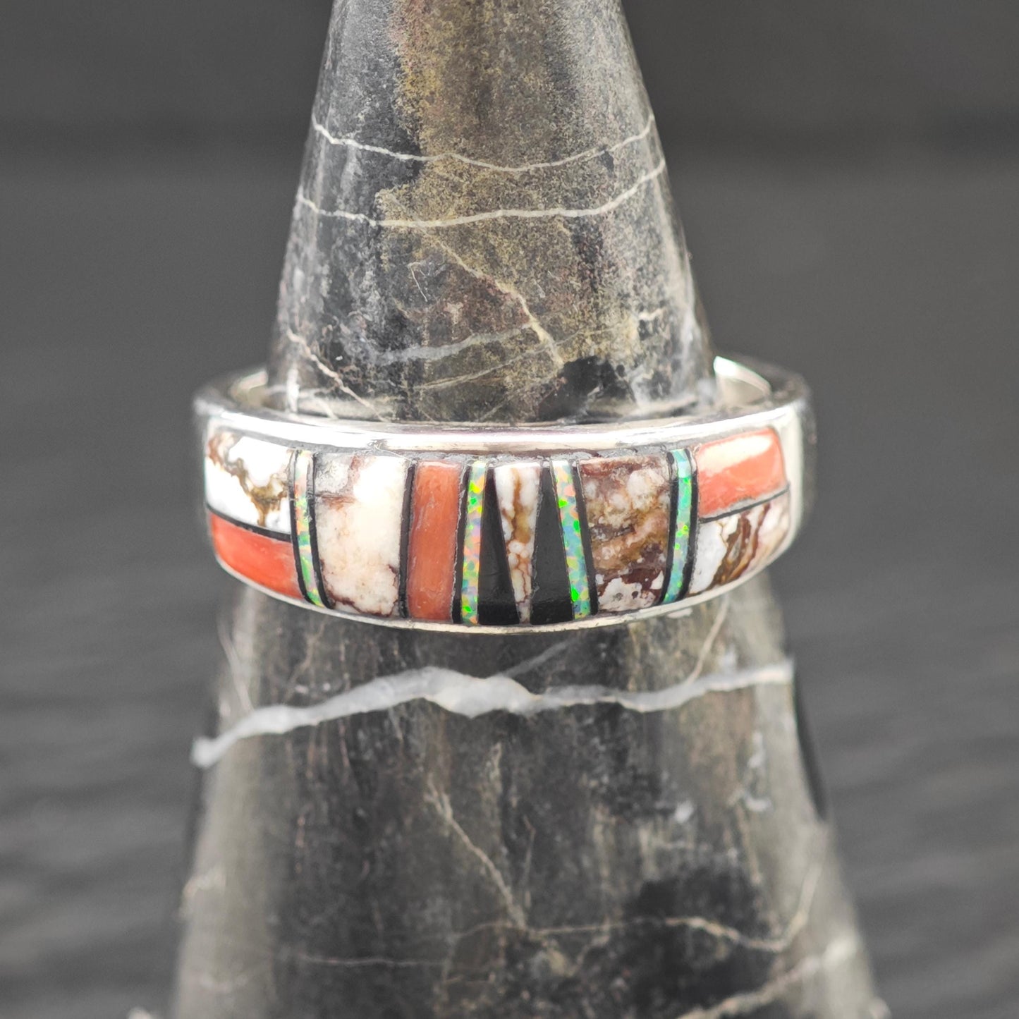 Native American Whitehorse Inlay Ring Sterling Silver
