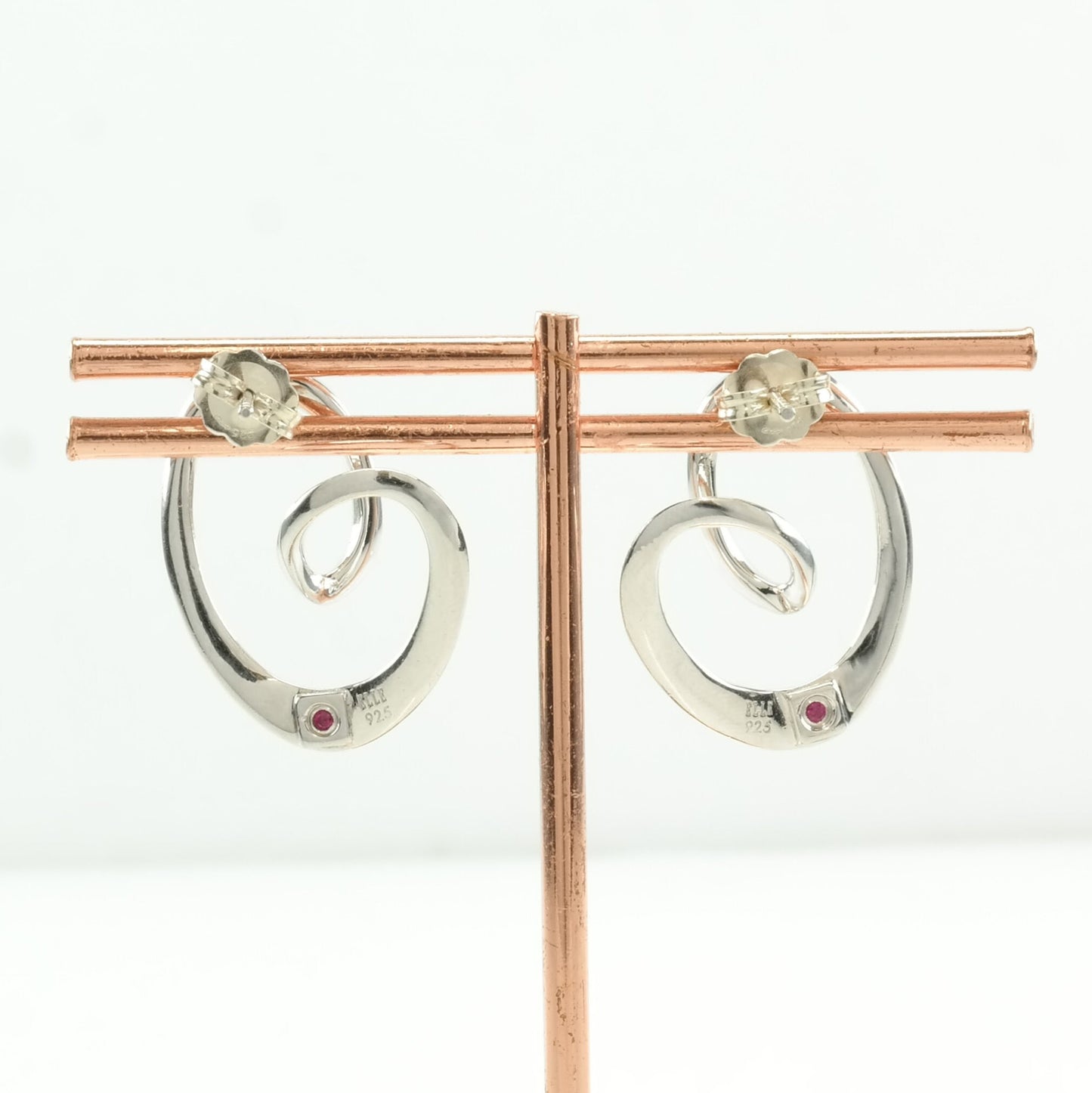 Elle Sterling Silver Abstract Heart Ruby Accent Earrings Stud