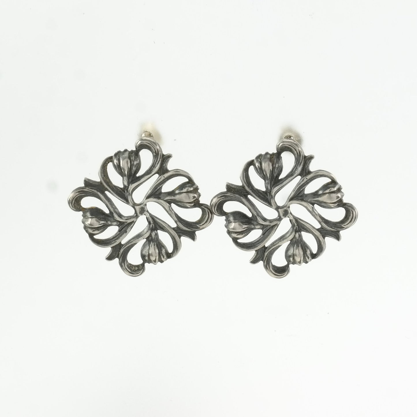 Vintage Sterling Silver Stud Earrings Floral Square