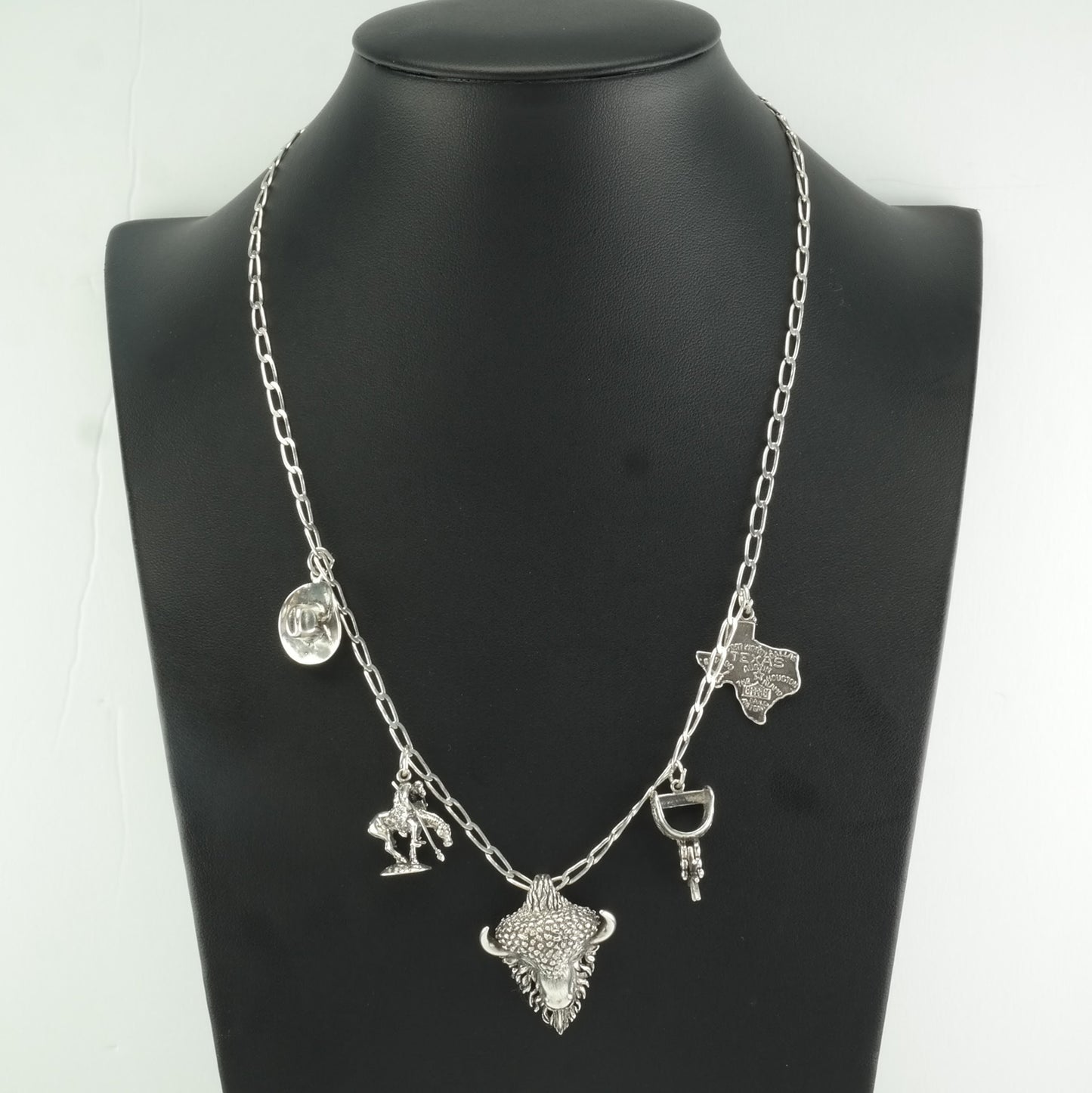 Vintage Sterling Silver Buffalo Western Charms Necklace