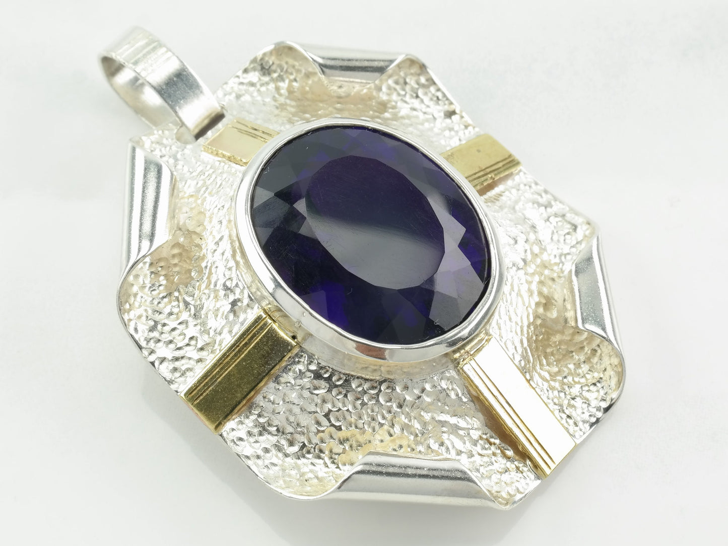 Modernist Amethyst Gold Hue Accent Sterling Silver Pendant P1973