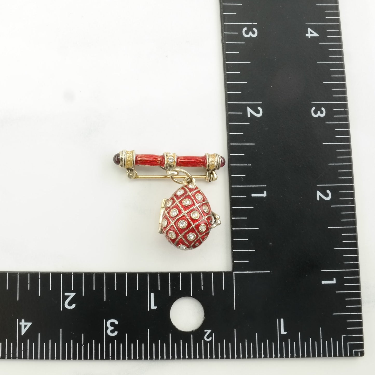 Soviet USSR Enamel, Garnet Egg, Cupid Sterling Silver Pendant P2392