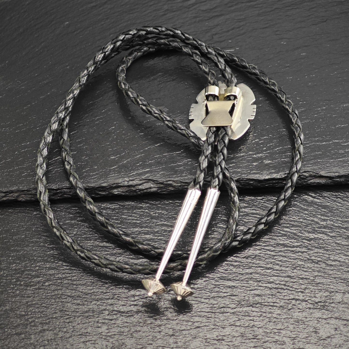 Vintage Native American Sterling Silver Sleeping Beauty Turquoise Bolo Tie Necklace N2745