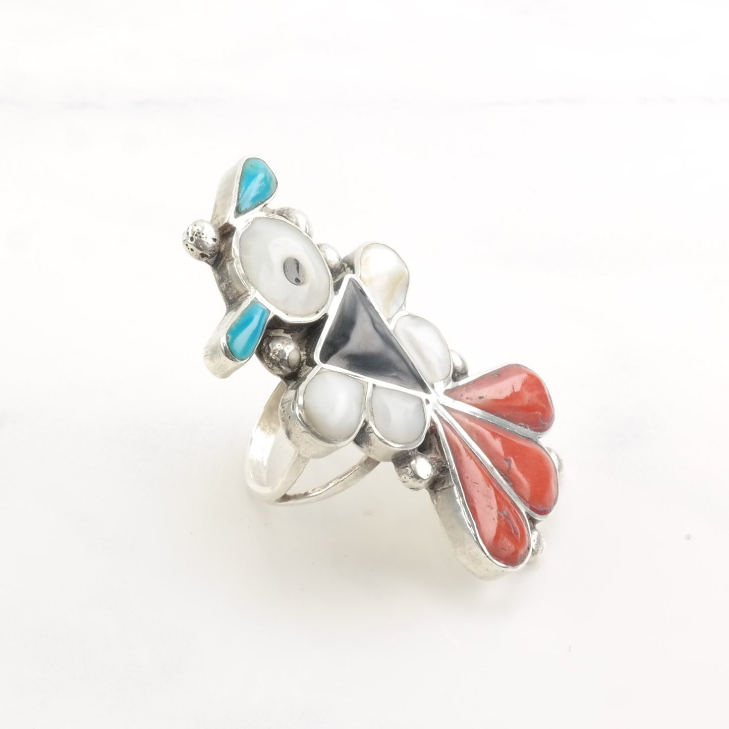 Vintage Sterling Silver Thunderbird Ring with Multi-Stone Inlay
