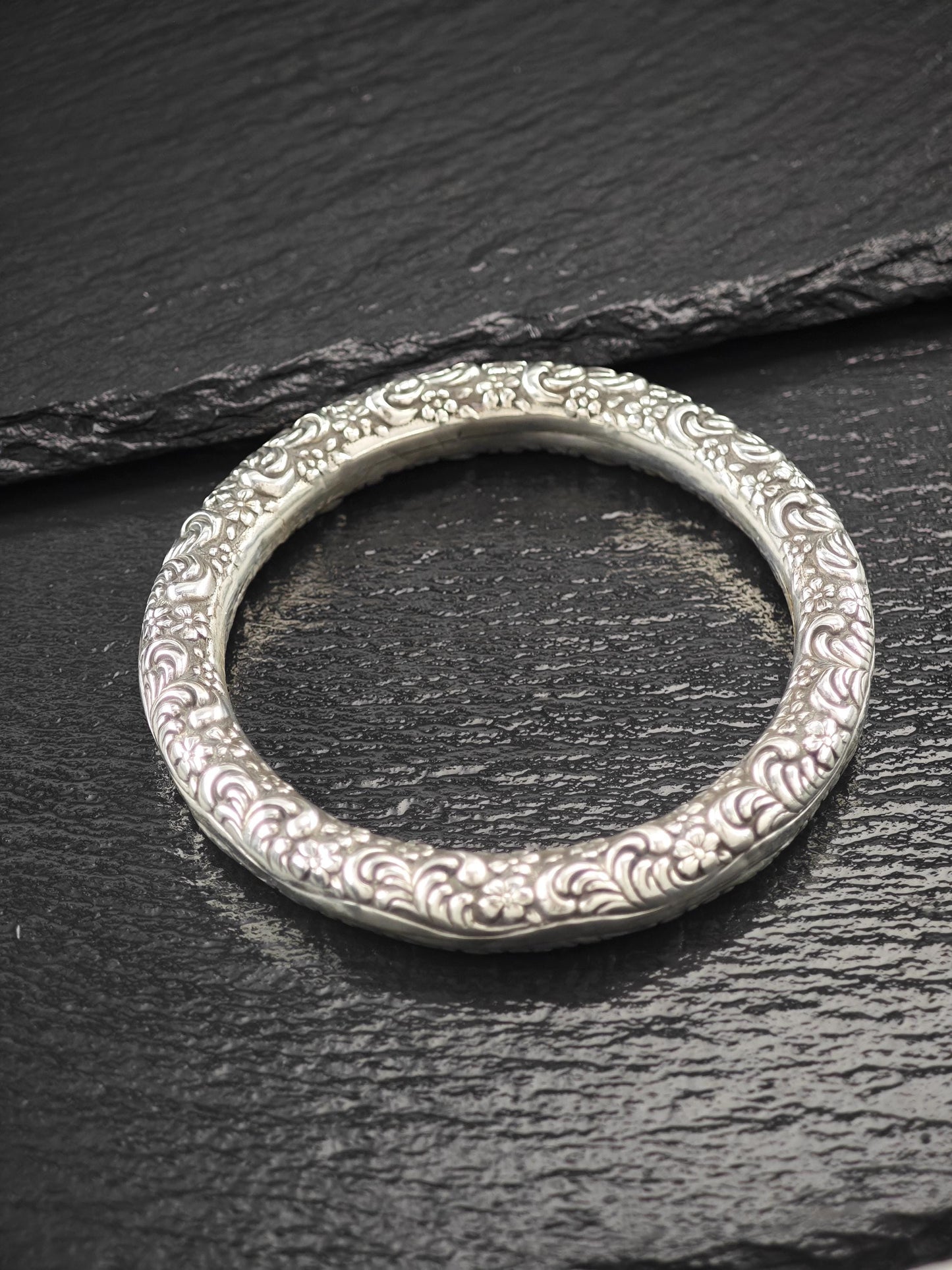 Early Art Nouveau Unger Brothers Repousse Donut Bangle Bracelet Sterling Silver