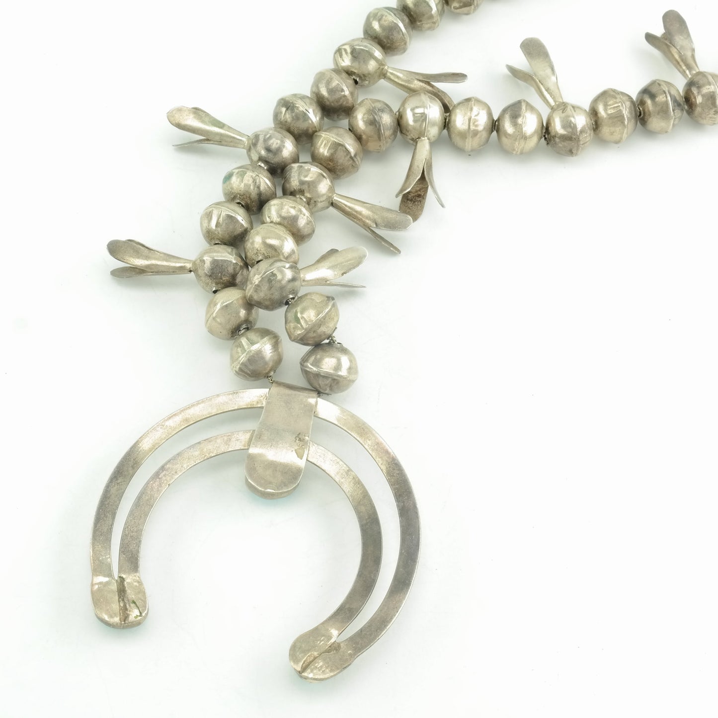 Vintage Native American Sterling Silver Turquoise Squash Blossom Necklace