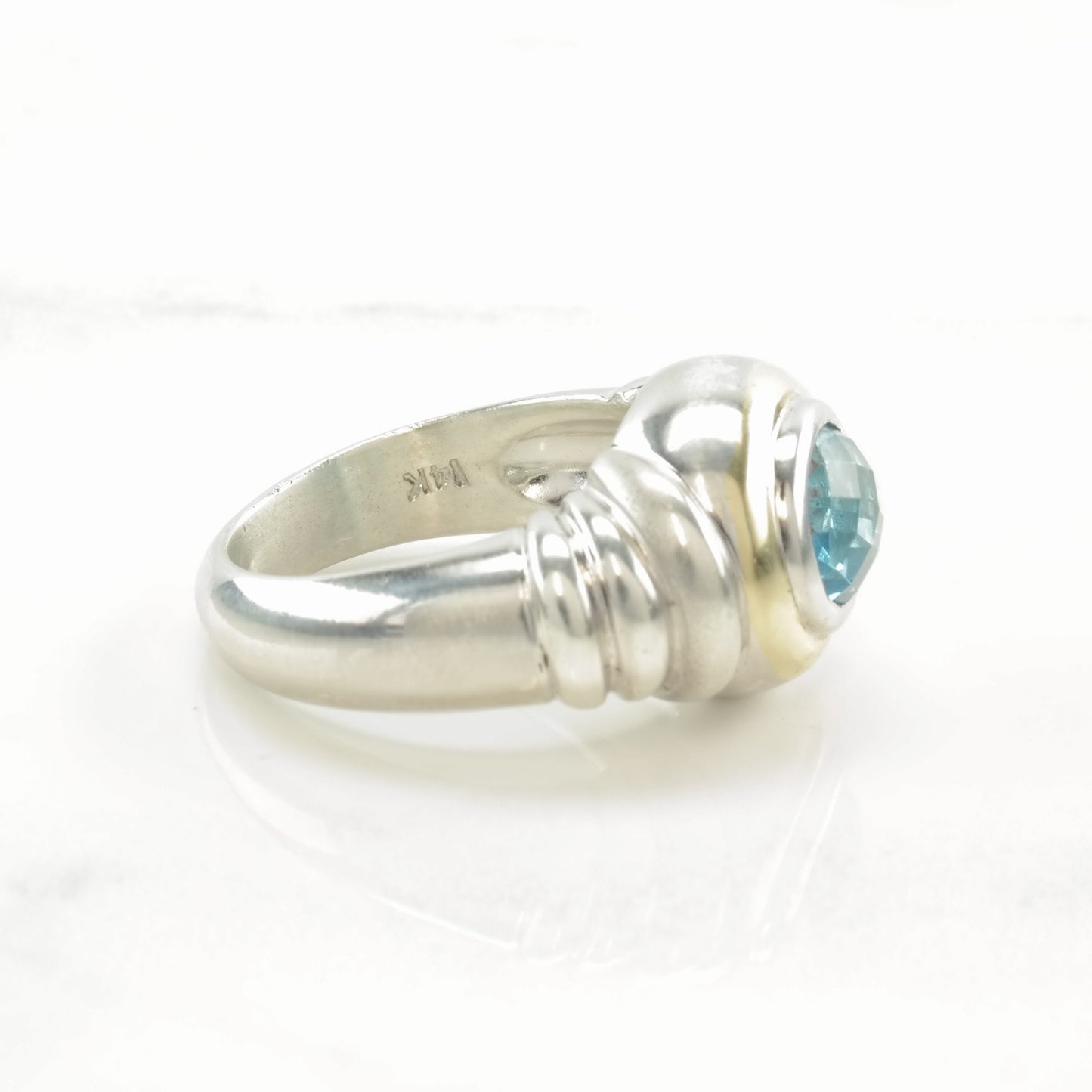 Vintage Sterling Silver Ring Topaz Checkerboard Cut 14K Gold Size 6 3/4