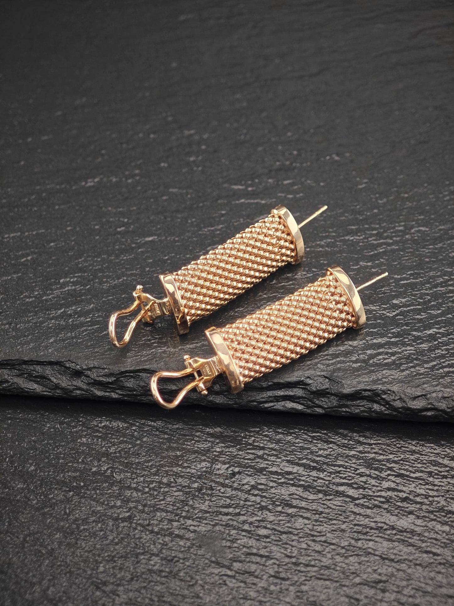 Italy Rose Gold Mesh C Hoop Sterling Silver Omega Back Earrings