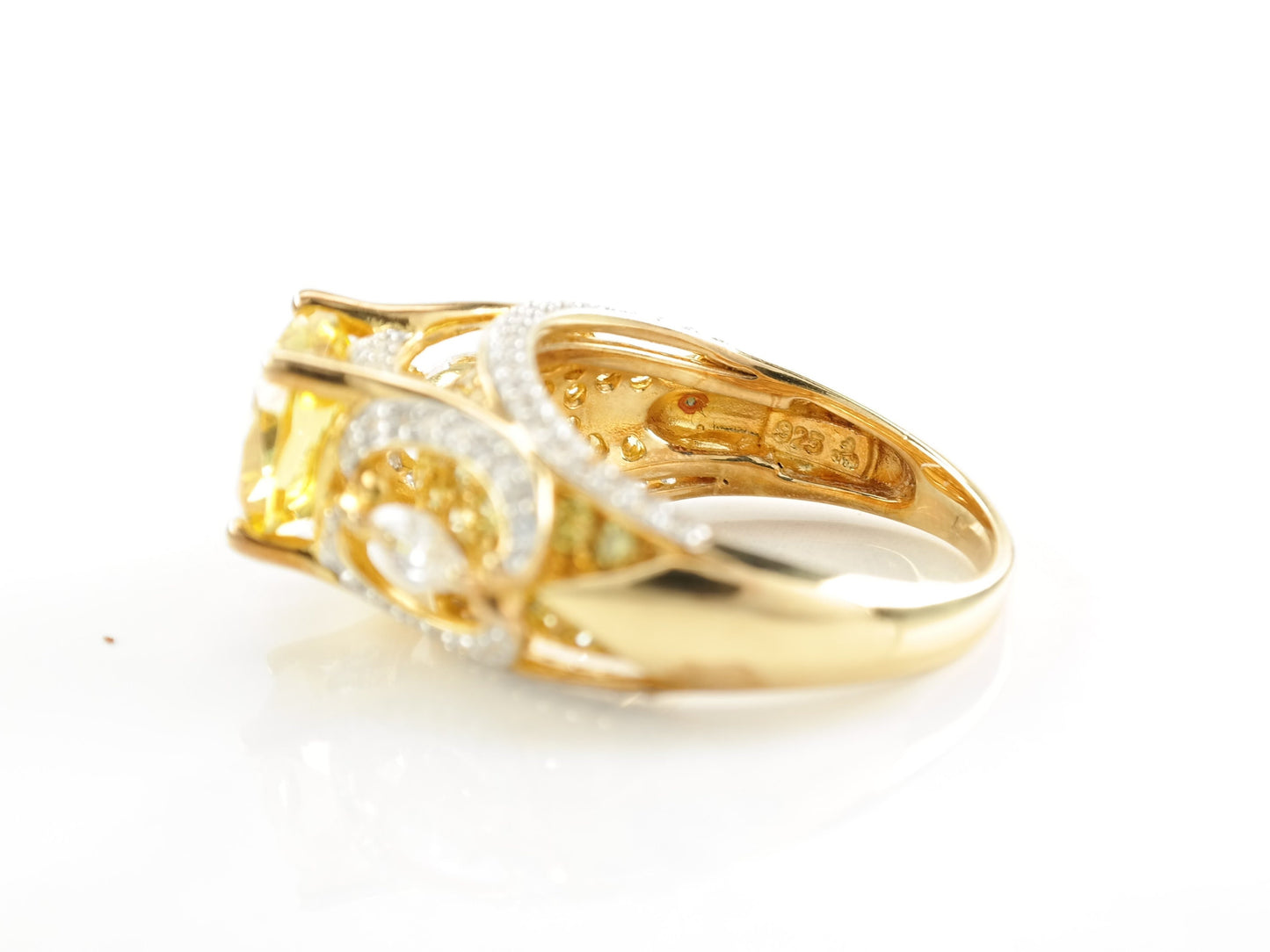 Vintage Sterling Silver Ring CZ Gold Plated Size 7