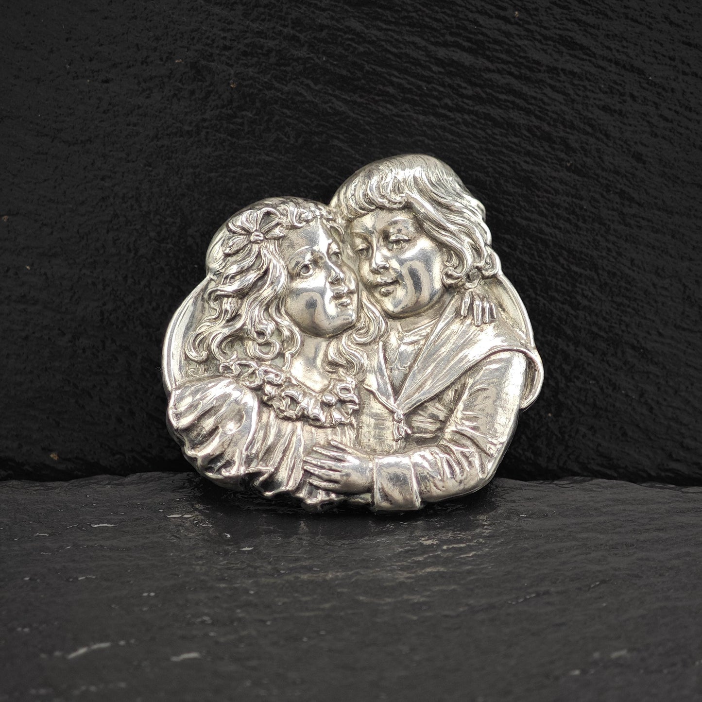 Damaged, Art Nouveau Children Brooch Sterling Top