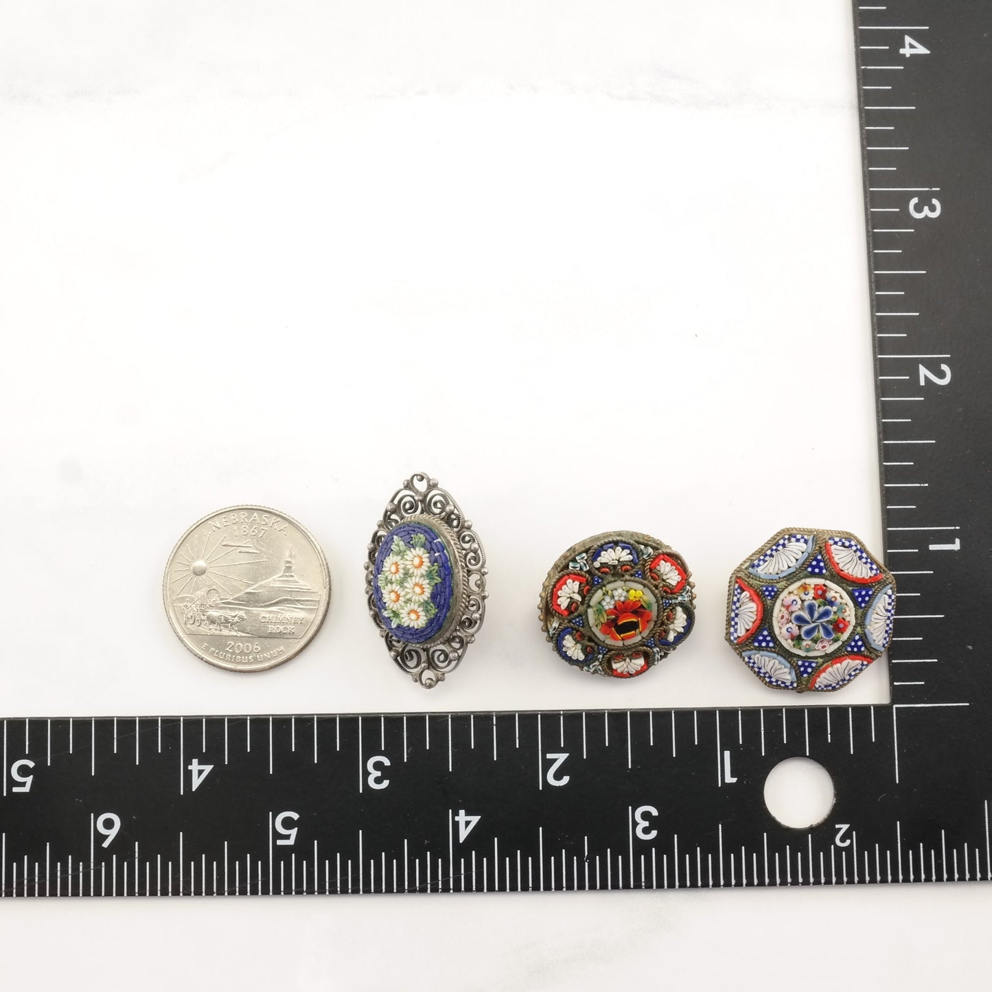Italian Sterling Silver Brooch Flower Micro Mosaic B1682