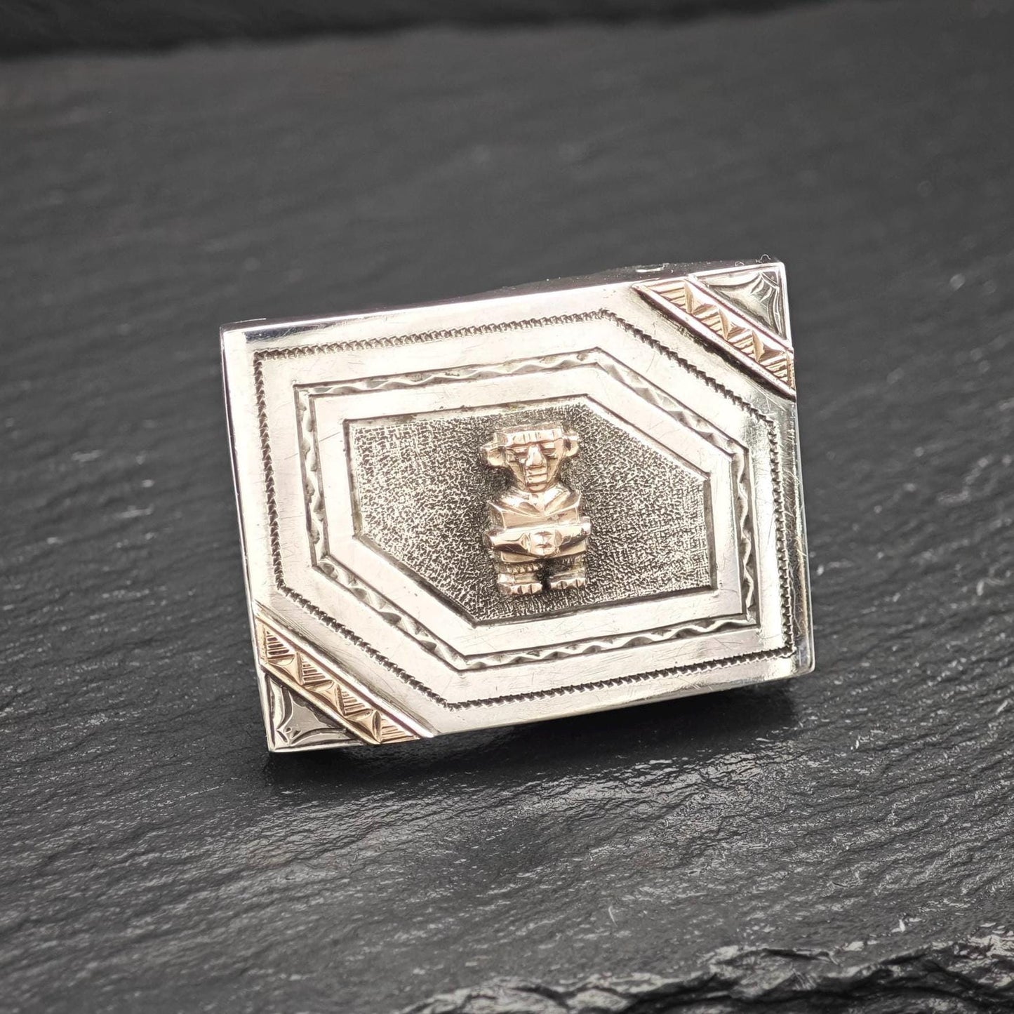 Central South American, Gold Accent, Belt Buckle Sterling Silver