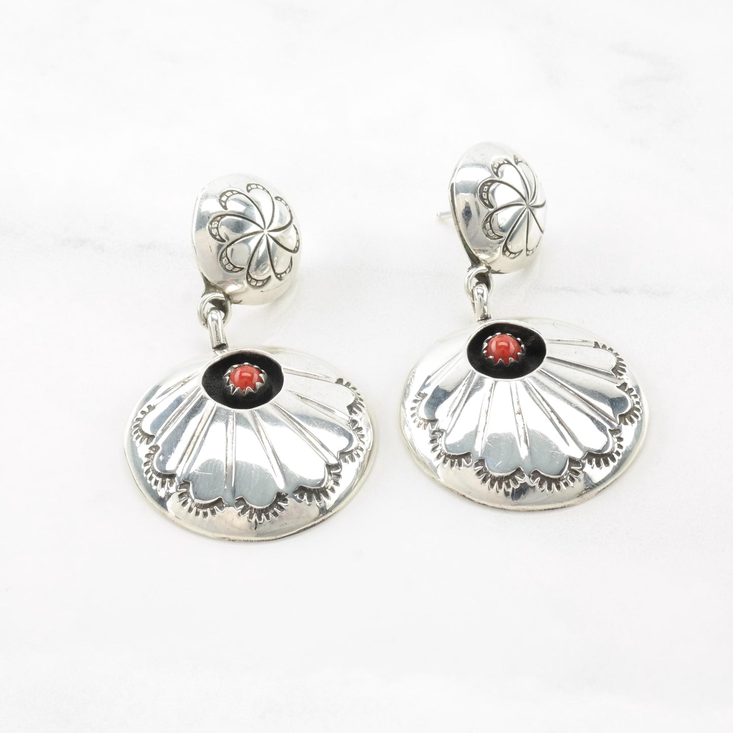 Vintage Native American Sterling Silver Pierced Dangle Earrings