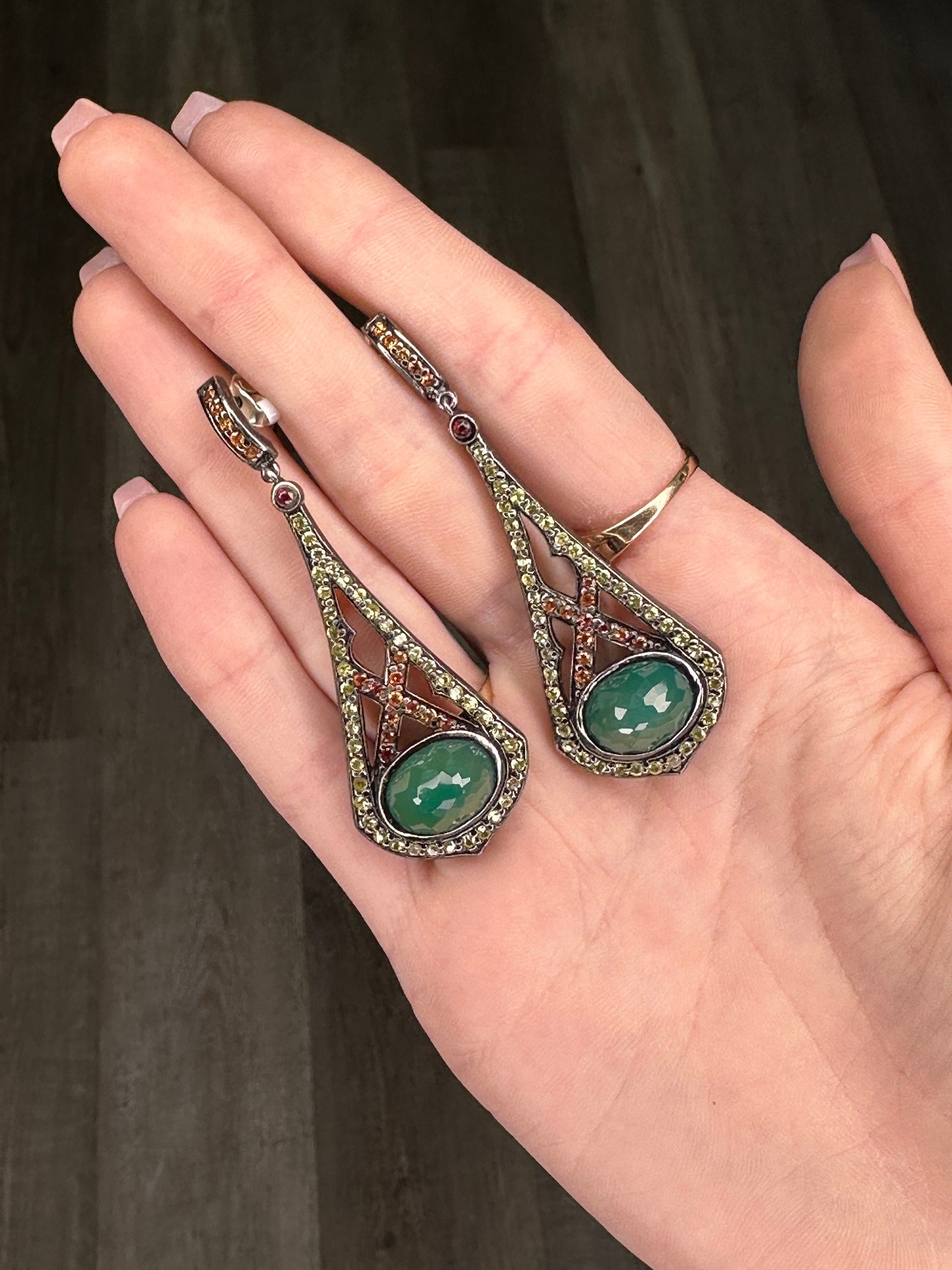 Sterling Silver Green Yellow Orange Red Sapphire Chrysoprase Stud/Dangle Earrings