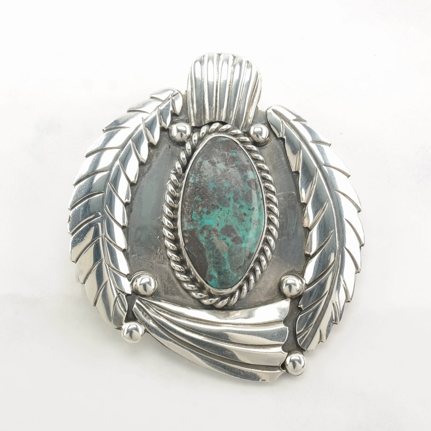 Native American Sterling Silver Brooch Feather Turquoise