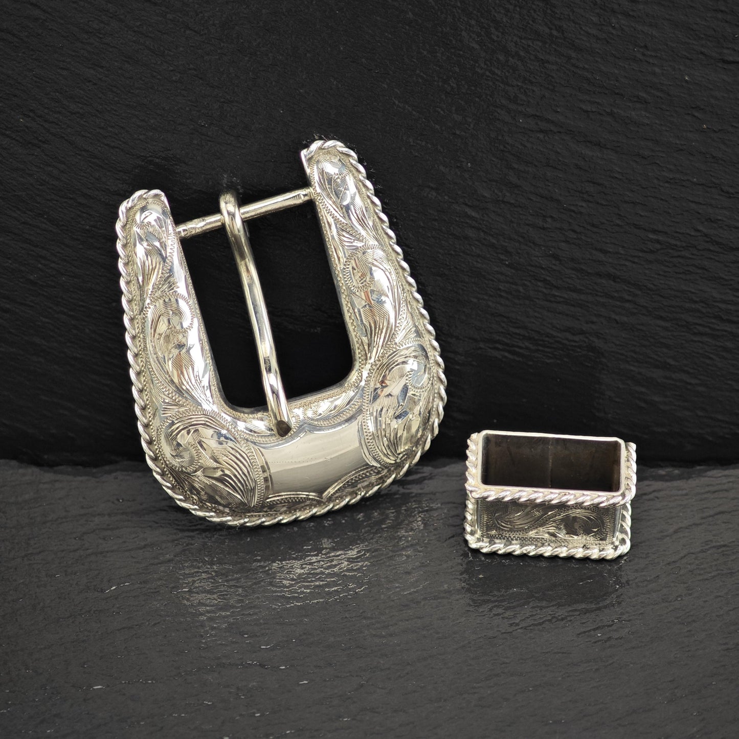 Vintage Floral Western Buckle Sterling Silver, Ranger Belt Buckle and Notch by Sunset Trails