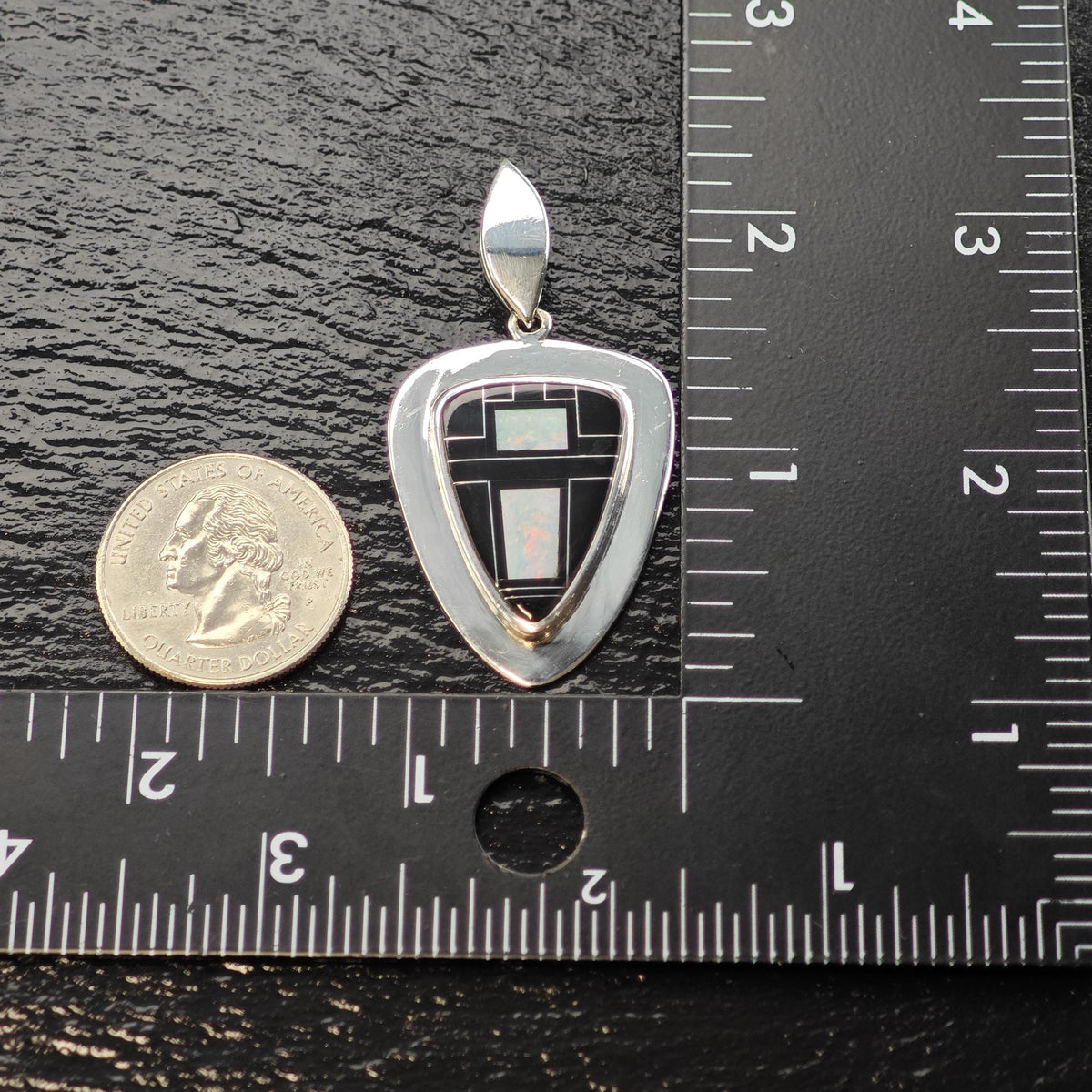 Navajo Opal Onyx Inlay Sterling Silver Pendant, Harold Stevens Jr. P3149