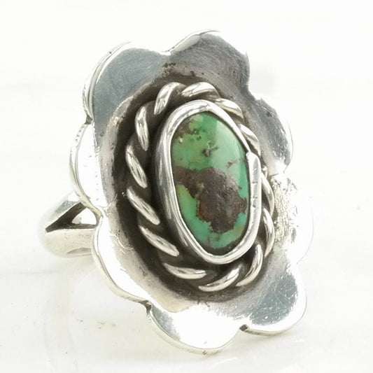 Vintage Sterling Silver Ring Turquoise Floral Green Size 6 1/4
