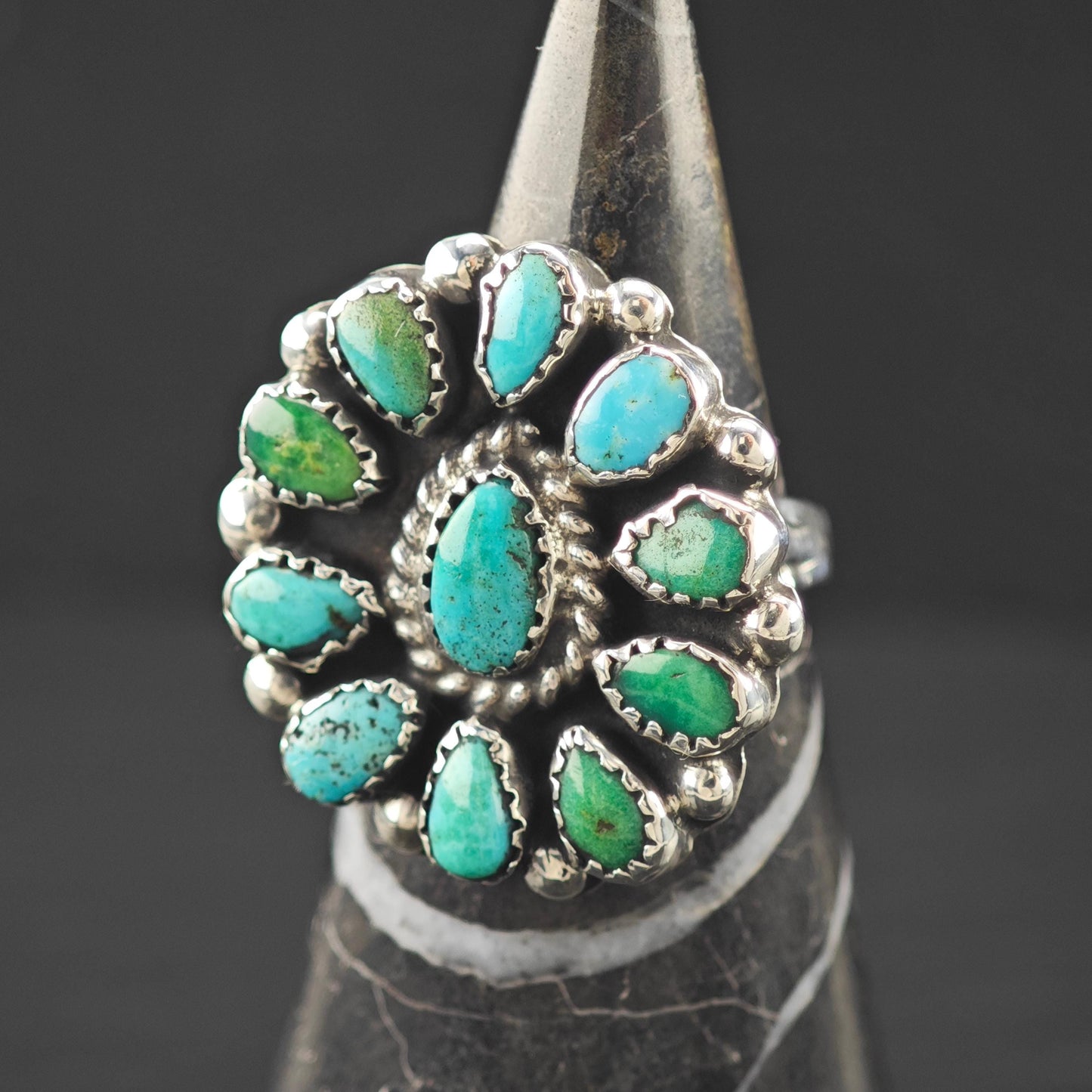 Native American Cluster Turquoise Ring Sterling Silver