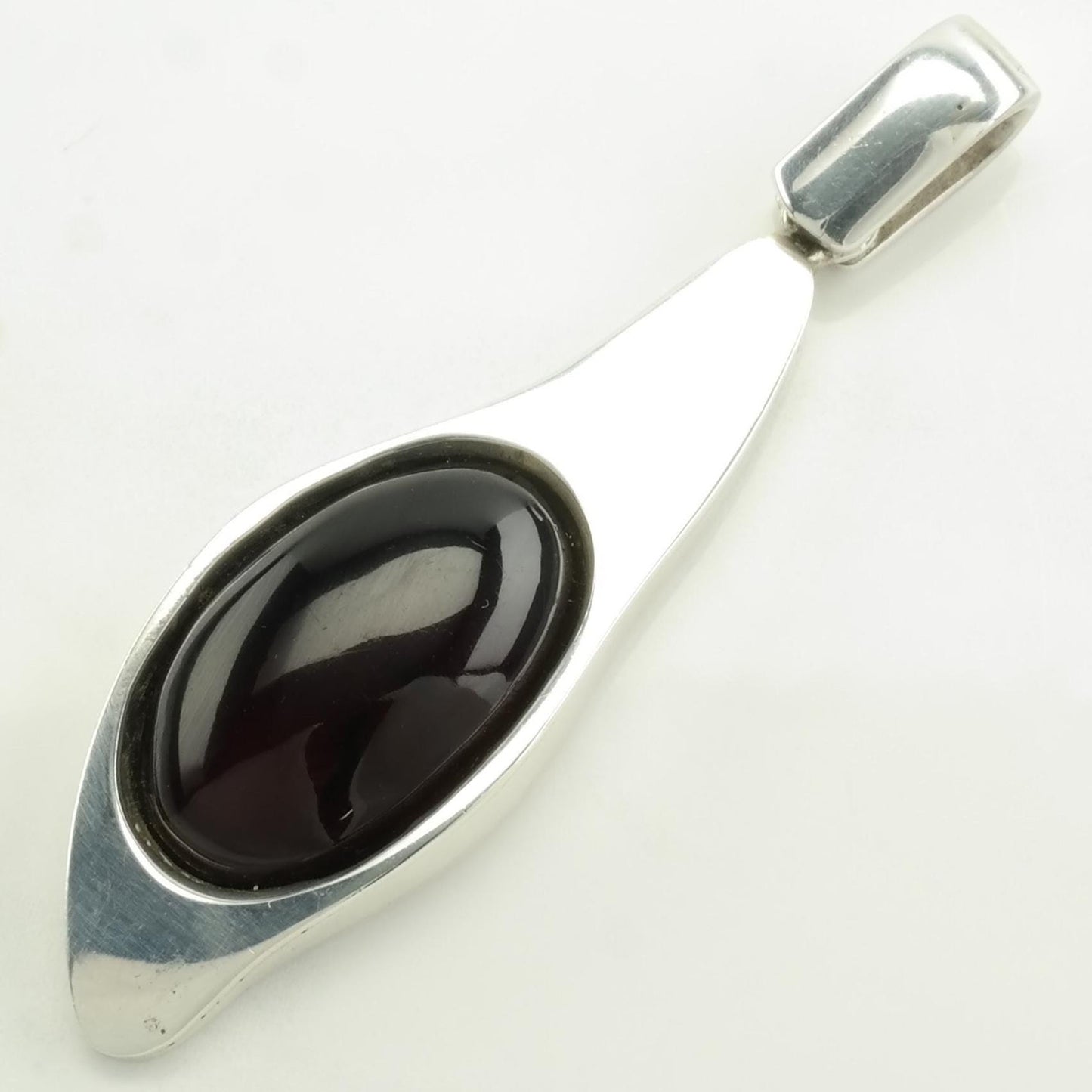 Vintage Modernist Dark Amber Abstract Sterling Silver Pendant