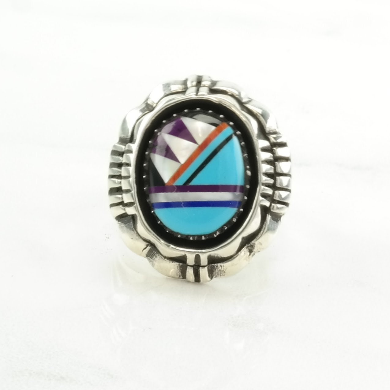 Southwest Sterling Silver Inlay Ring Size 6 1/2