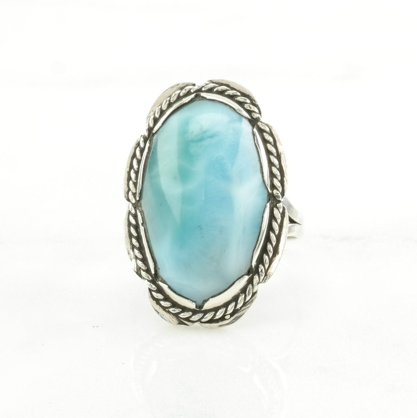 Vintage Sterling Silver Ring Larimar Rope Detail Blue Size 7 1/2