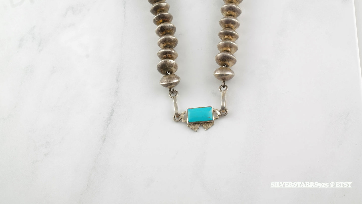 Native American Inlay Necklace Sterling Silver Blue Turquoise Coral