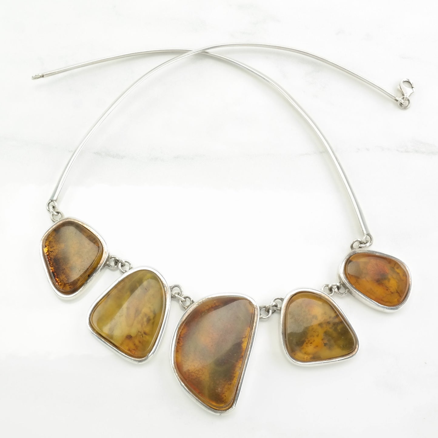 Vintage Sterling Silver Yellow Amber Necklace