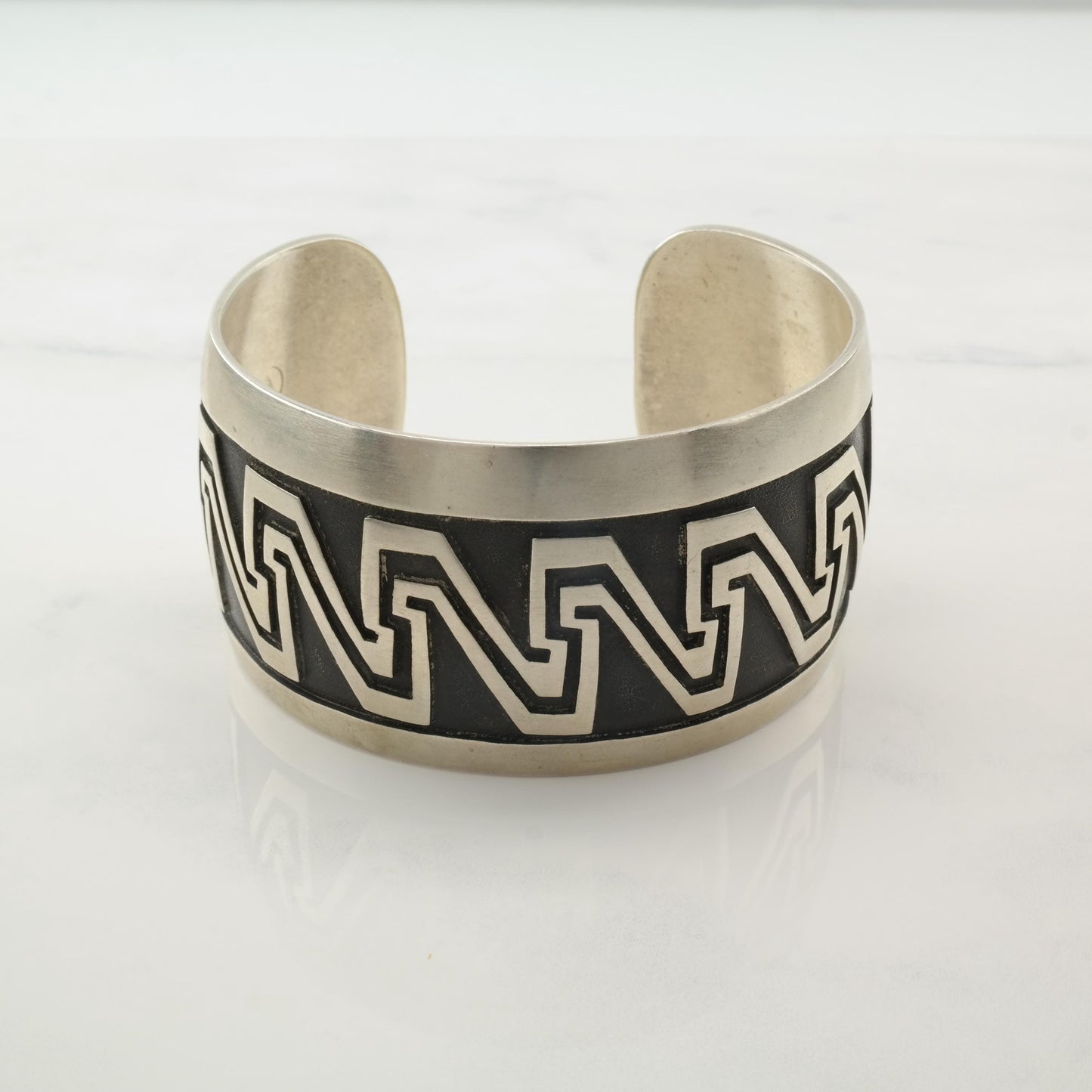 Native American Overlay Cuff Bracelet Sterling Silver Oxidized