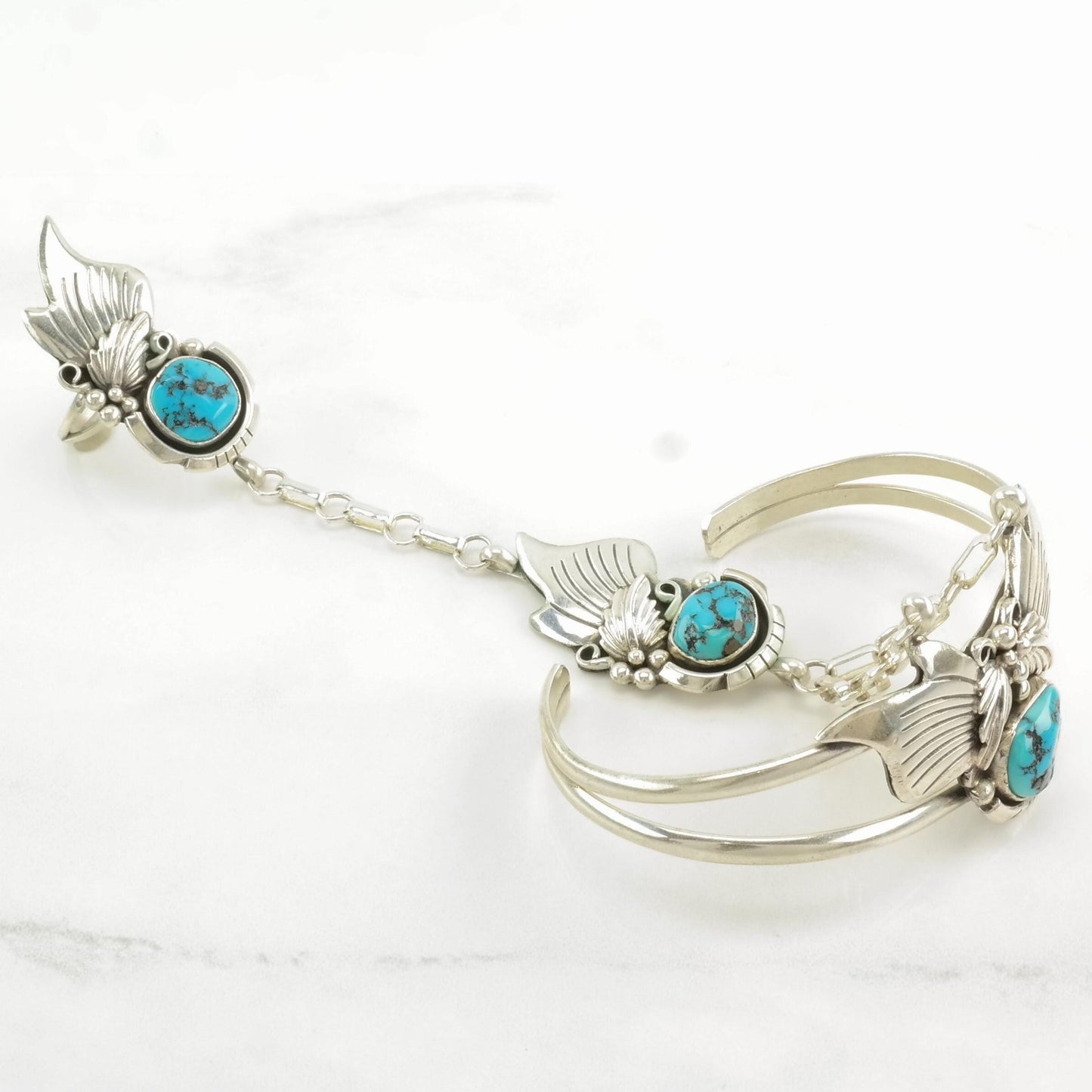 Native American Sterling Silver Cuff Bracelet Blue Turquoise Ring