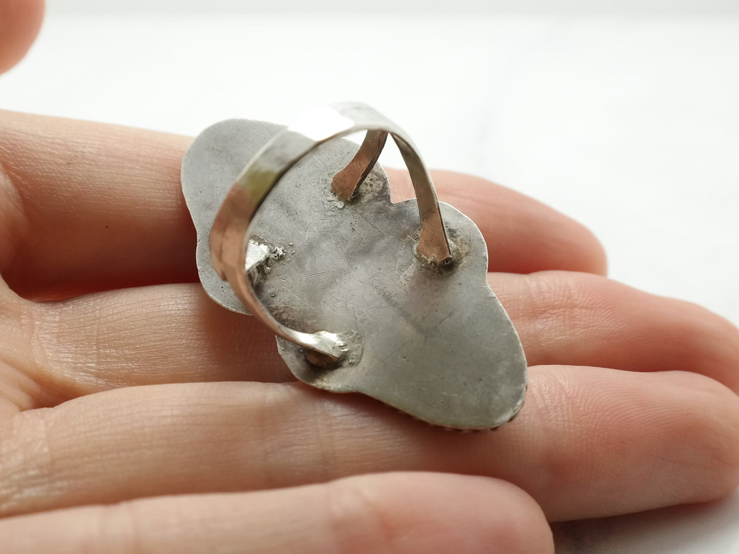 Vintage Native American Turquoise Ring, Sterling Silver Navette Ring with Leaf Design, Size 6 1/2