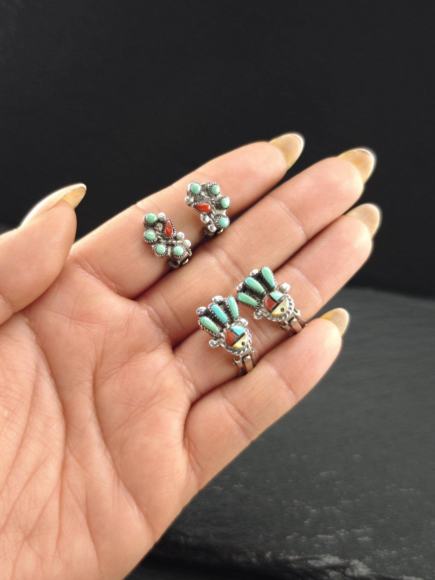 Choice of Native American, Zuni Clip On Earrings Sterling Silver