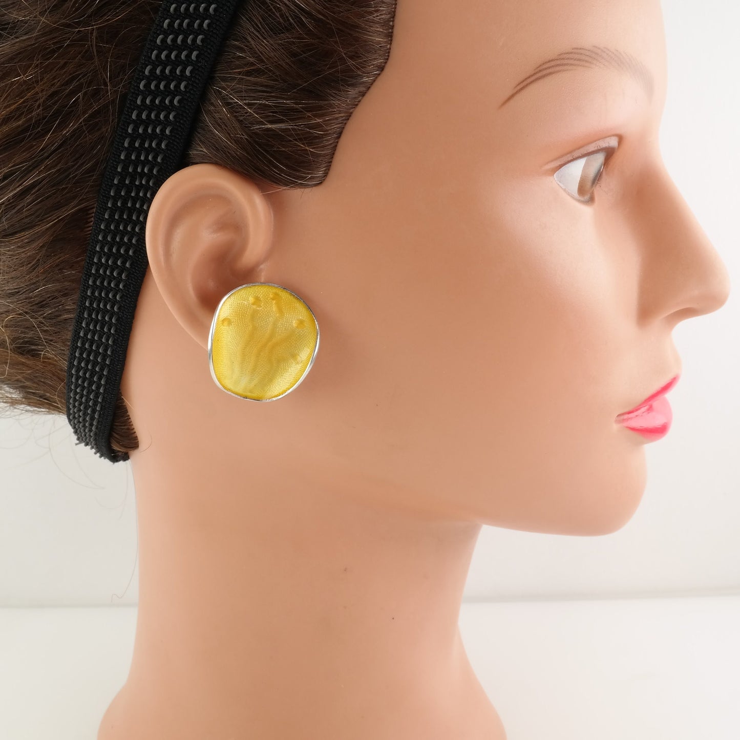 Einar Modahl Sterling Silver and Yellow Enamel Earrings, Norwegian Clip-On Earrings, Circa 1950s