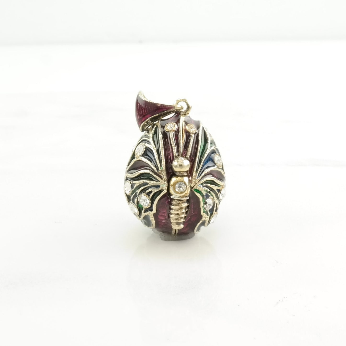 Enamel, CZ Egg, Butterfly Sterling Silver Pendant P2423