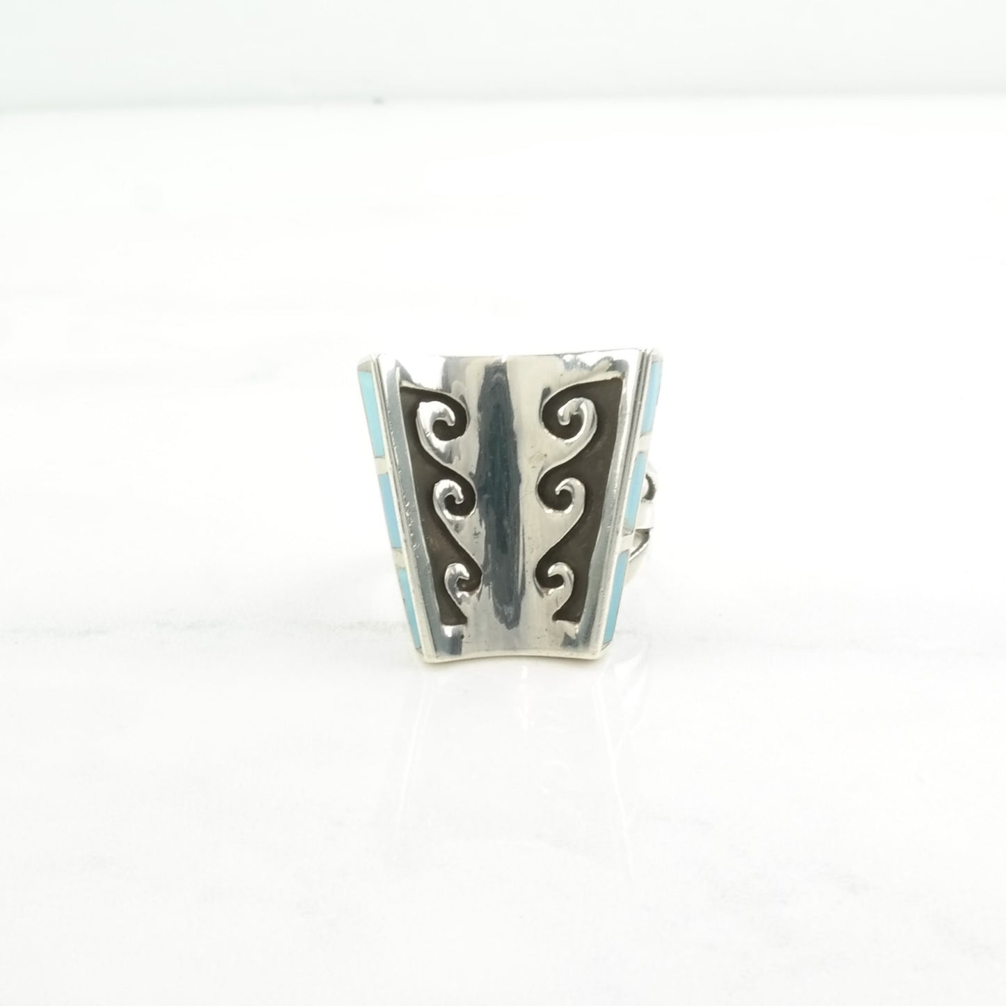 Vintage Native American Silver Ring Turquoise Overlay Sterling Blue Size 6 1/2