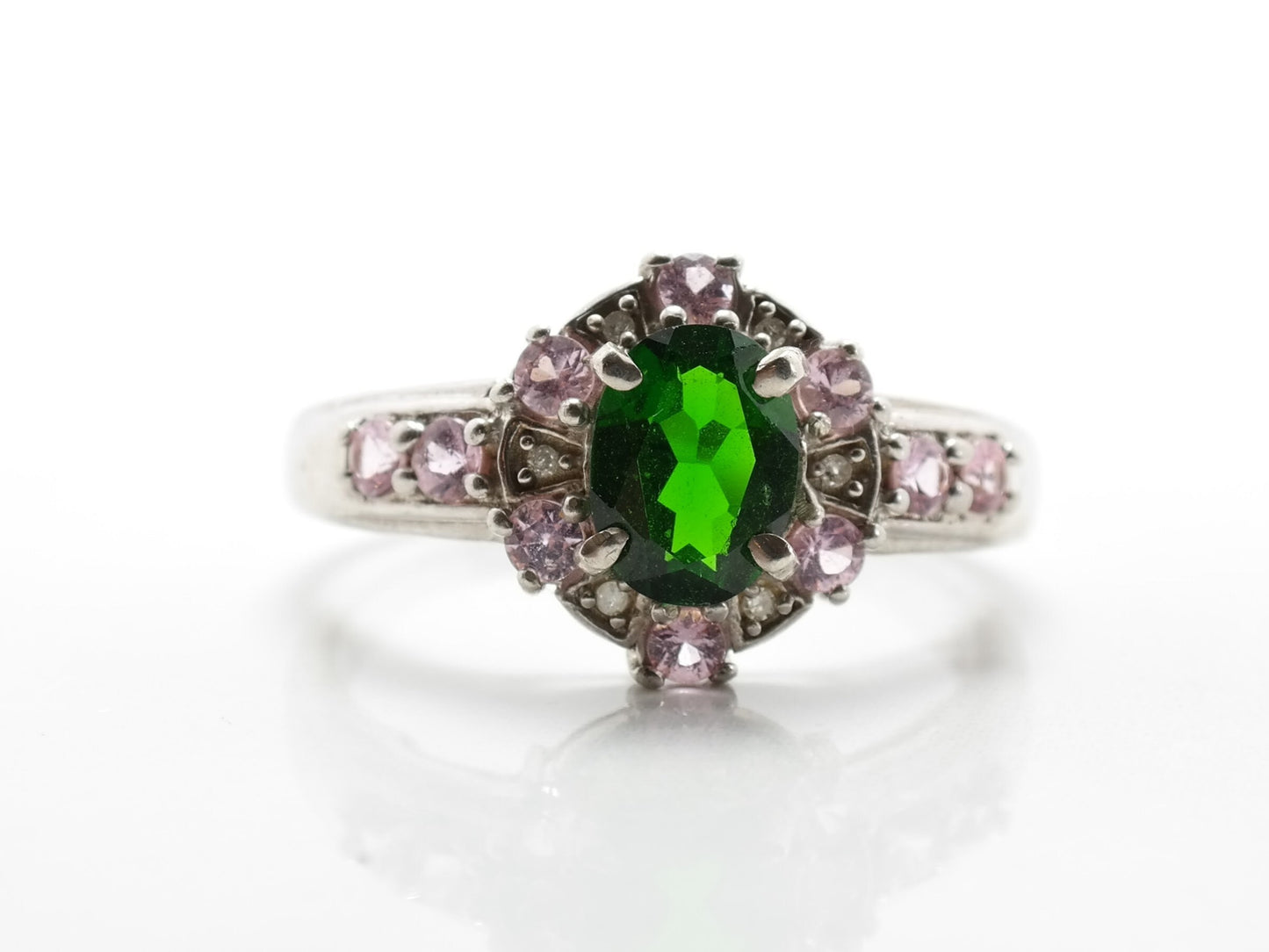 Vintage Sterling Silver Ring Green Chrome Diopside White Topaz Size 10