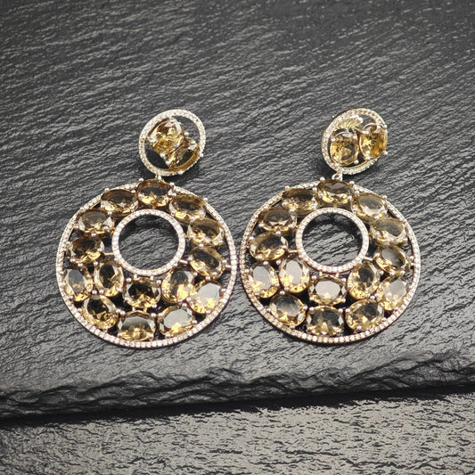 Large Brown Stone Sterling Silver Stud/Dangle Earrings