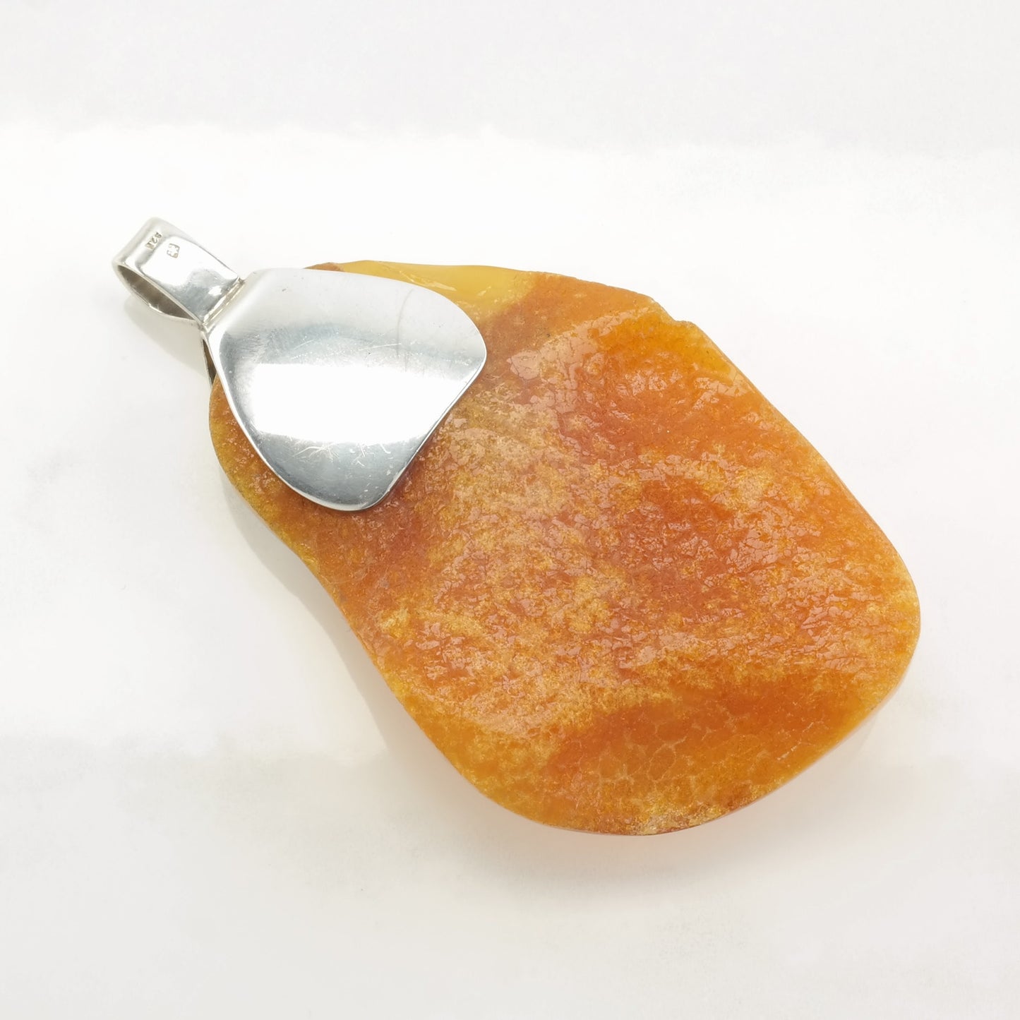 Vintage Boho Butterscotch Amber Floating Sterling Silver Pendant