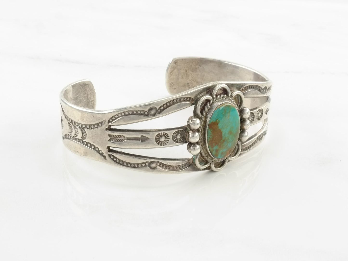 Native American Sterling Silver Cuff Bracelet Turquoise Chick