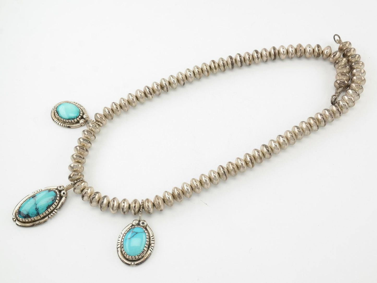 Vintage Tim Guerro Sterling Silver necklace Blue Triple Turquoise stones Hogan Beads