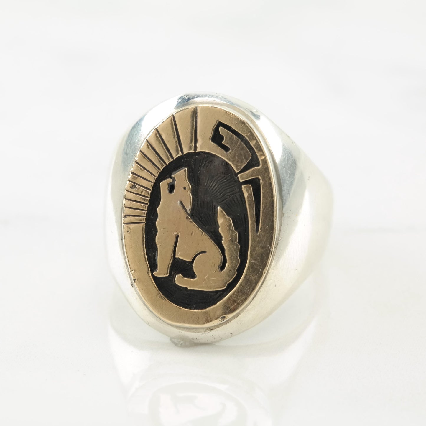 Vintage Native American, Sterling Silver Wolf Ring Size 11