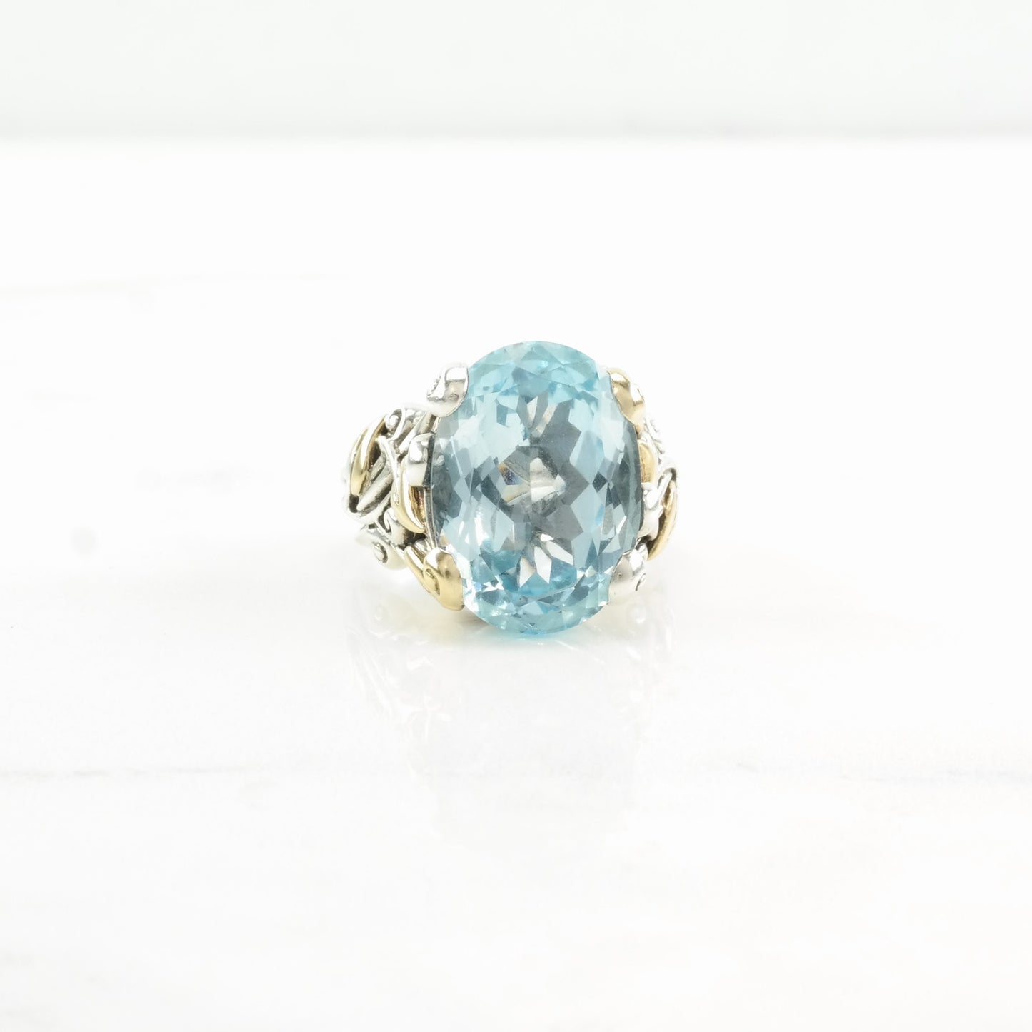 Barbara Bixby Silver Ring Topaz 18K Gold Accent, Leaf Sterling Sky Blue Size 7